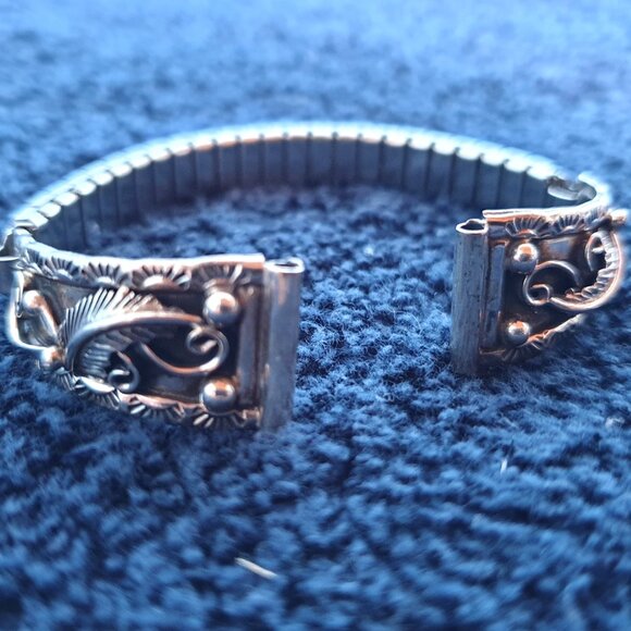 Vintage 1970s Navajo Native American C. Lee Signed Sterling Silver Watch Band - Picture 13 of 13